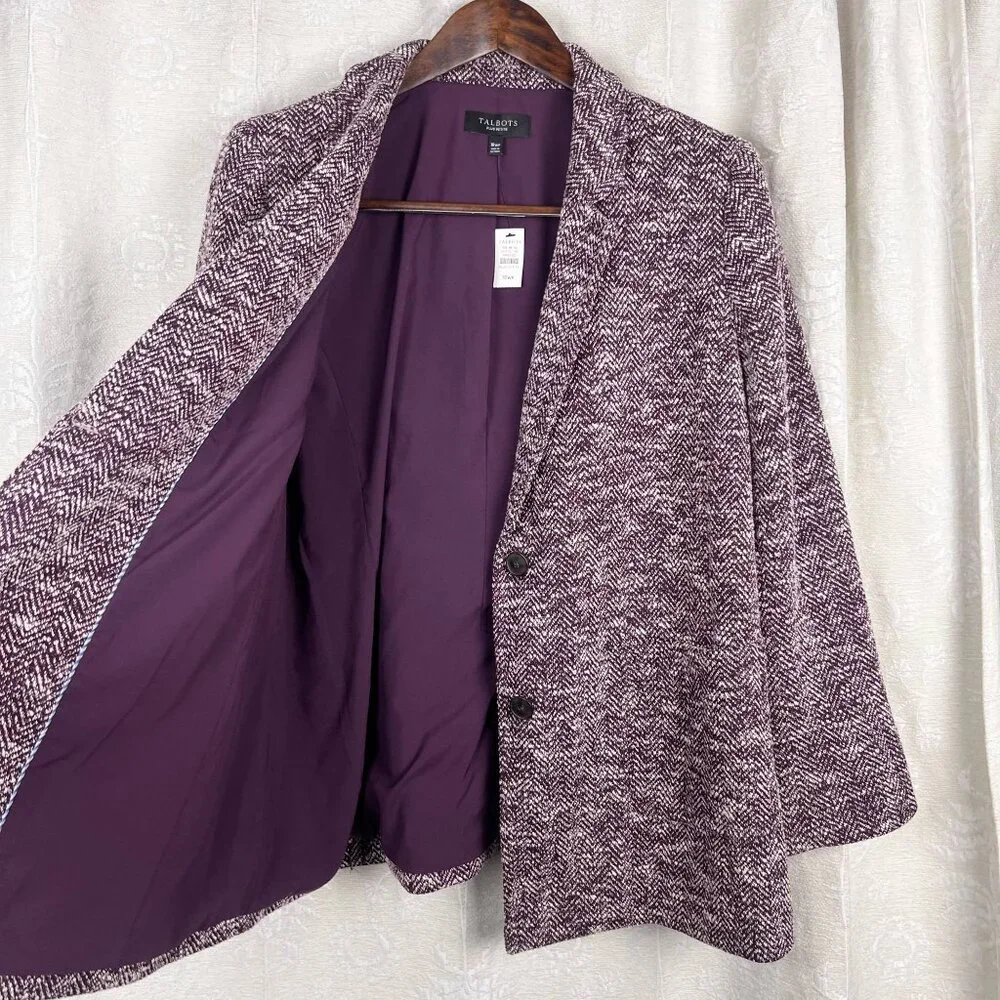 Talbots 18WP Woman Petite Melange Herringbone Blazer long-line jacket purple - Picture 6 of 11